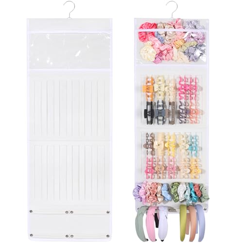 SNOWSTAR Hair Claw Clip Organizer Large Transparent Bag for Scrunchies Holder and Hair Ties Organizer with Women Girls Hair Accessorie Hanging Storage Home Decor Wall Door