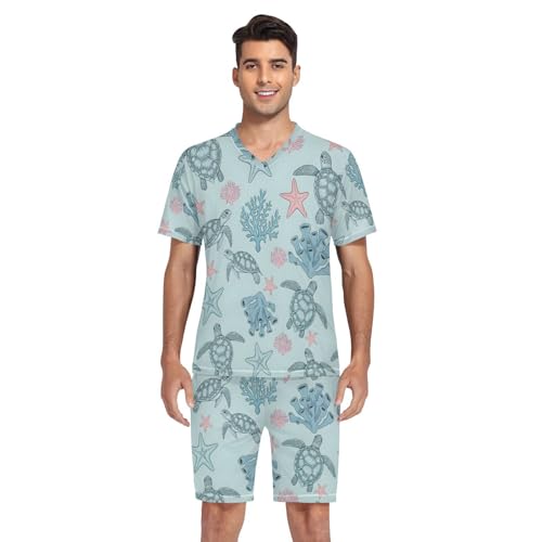 Mens Short Sleeve Pajama Set Ocean Life with Sea Creatures 2-piece Lounge Sleep Sets Men's Sleepwear S-XXL4