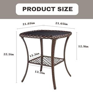 Outdoor Side Table Patio Wicker Coffee Table Outdoor End Table Rattan Bistro Table with Storage Poly Lumber Table Top Square for Outside Balcony Porch Backyard Deck Brown