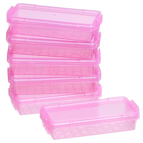 Image of 1QT 6Packs Clear Craft Organizers and Storage with Fixed-Compartment Tray,Art Supply Organizers and Storage, Craft Storage Bins with Lids for Beads, Markers, Sewing, Playdoh, Coloring Books, Pink
