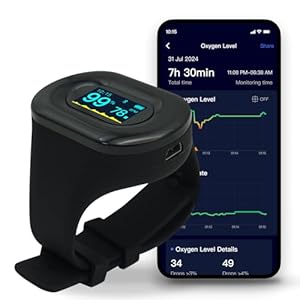 Wearable Pulse Monitor, Bluetooth Heart Rate Oximeter Tracks Continuous Spo2 & Heart Rate every second, 16 hrs Battery Life,78 hrs Built-in Memory, Rechargeable Pulse Oximeter with Free APP