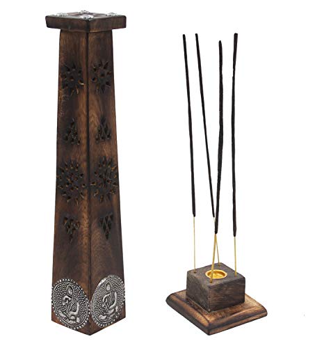 DharmaObjects Wooden Artisan Decor Table Top Incense Stick Holder Burner Tower Stand (Blessing)