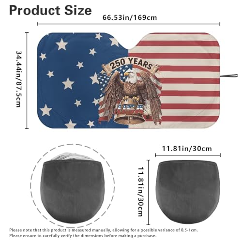 Image of Car Windshield Sunshade Folding 250 Years America Car Sun Shade Front Window Heat Shield Windshield Cover Block UV Rays for Car Sedan Truck SUV Accessories