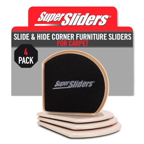 Super Sliders 7 Slide & Hide Corner Reusable Furniture Sliders for Carpet Anti-Slip Protective Furniture Moving Pads for Beds Sofas Dressers Set of 4 Beige