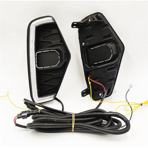 BAKUGO 2 peças LED luz de neblina de corrida diurna DRL dinâmica amarela luz de seta para Nissan Nav