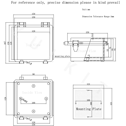 Zulkit Junction Box,Ip67 Waterproof Electrical Box Hinged Cover Stainless Steel Latch Plastic Enclosure For Project With Mounting Plate Wall Bracket And 2 Cable Gland Grey 5.9"X5.9"X3.5"(150X150X90Mm) #TOP6