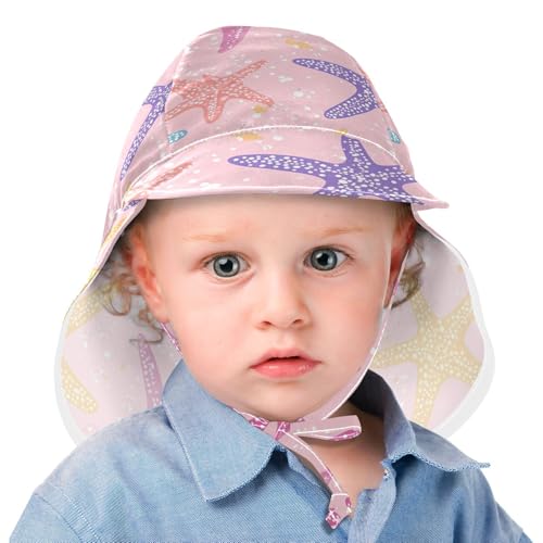 Infant Toddler & Kids Beach Hat Toddler Boy Water Hats Toddler Girl UPF 50 Adjustable Beach Essentials Cartoon Starfish Pink2