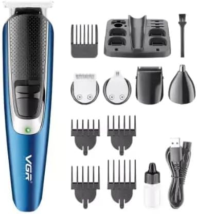 V-172 Professional Electric Hair Clipper for Men – 5-in-1 Multi-Functional Grooming Kit – Cordless Beard Trimmer & Body Groomer – Waterproof Dry Use – Blue