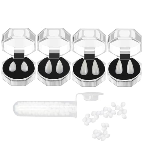 WUSJCOF 4 pares de dentes de vampiro, próteses para disfarces, acessórios para festas de cosplay e presentes de Halloween (4 tamanhos)