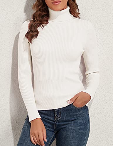 Image of PrettyGuide Women's Ribbed Turtleneck Long Sleeve Sweater Ivory XXS
