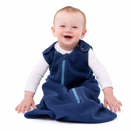 Image of baby deedee Sleep Nest Basic - Cotton Baby Sleep Sack 0.6 TOG 6-18M Blue | Patented shoulder snaps and full-length zipper support easy dressing and quick diaper changes for warmer routines