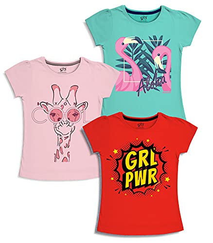 Image of minicult Girls Half sleeeves Cotton Tshirt with Cute Prints and Colorfull (Unicorn)(Pack of 3)