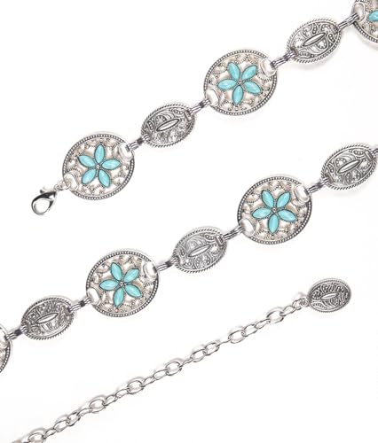 Image of Dubulle Womens Belt Chain Leather Belts Vintage Western Adjustable Elastic Double Buckle for Cowboy Pant Dress