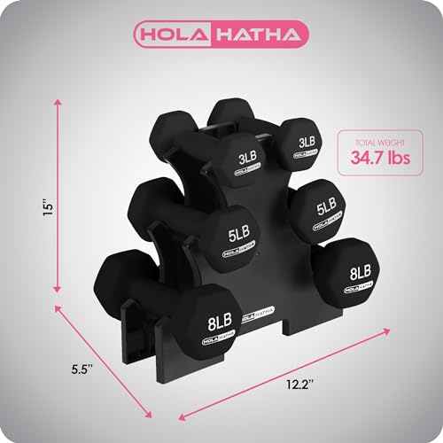 HolaHatha Neoprene Dumbbell Weights Set with Rack, 32 Lbs, Black - image 3