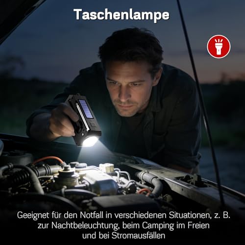 MILFECH Notfall Radio, 2000mAh AM/FM Solar Radio Kurbelradio, mit LED-Taschenlampe, SOS-Alarm, Dynamo Wetter Notfallradio Klein Taschenradio Für Outdoor Camping & Krisenvorsorge (Schwarz)