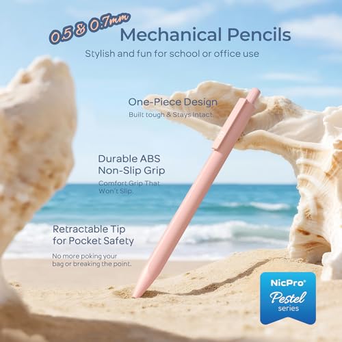 Nicpro 6PCS Pastel Mechanical Pencil Set with Case, Cute Drafting Pencils 0.5mm & 0.7mm with 6 Tubes HB Lead Refills, Erasers, Eraser Refills, Aesthetic School Supplies for Girls Drawing Sketching