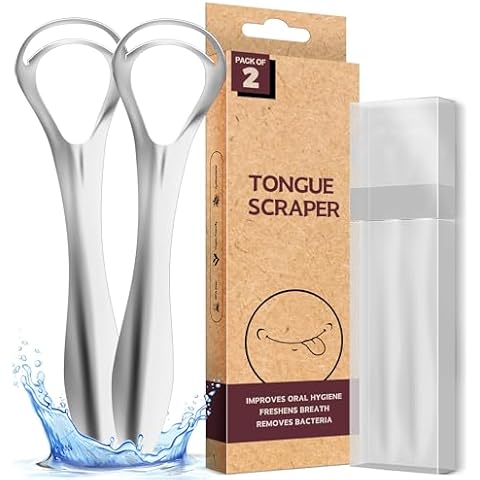 Srnede Tongue Scraper for Adults Tongue Cleaner Oral Care Aids in Fresh Breath Reduce Bad Breath Metal Tongue Scrapers Stainless Steel with Travel Case 2 Pack Cover