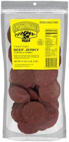 Old Trapper Double Eagle Beef Jerky, Teriyaki Flavor, 21oz. 80-Count Package, Natural Wood Smoked Meat Snacks, 10 Grams of Protein and 80 Calories per Serving (Pack of One)