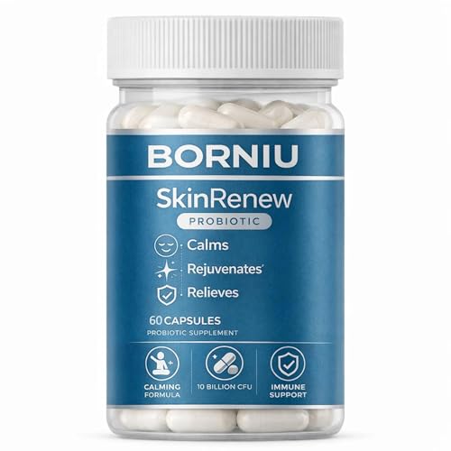 NutraNeo Borniu SkinRenew Probiotic for Gut and Skin Support 5 Targeted Probiotic Strains Plus Inulin Prebiotic Fiber Vegan Non-GMO 60 Capsules(1pc)