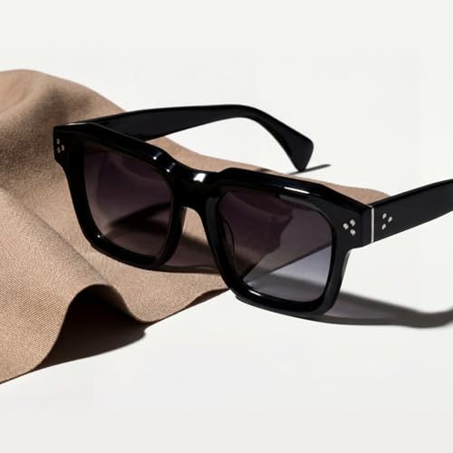 Image of Men's Sculptural Flat-Top Acetate Sunglasses - Bold Square Frame with Spring Hinges & UV400 Protection