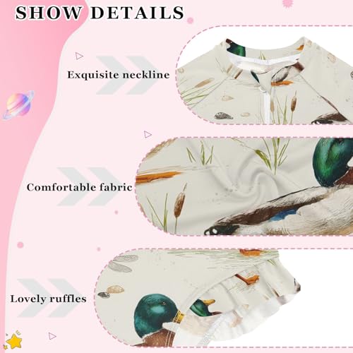 ALAZA Dragonfly Duck Girls One Piece Swimsuit Long Sleeve Rash Guard Swimsuits UV 50+ Swimwear Zipper4