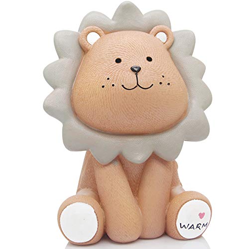 Image of Lion Piggy Bank, 7.2''H Sunny Lion Coin Bank, H&W Resin Money Bank, Brown M Size, Best Christmas Birthday Gifts for Kids Boys Girls Home Decoration (WK010-D1)