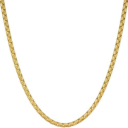 LIFETIME JEWELRY 2.2mm Rounded Box Chain Necklace for Women & Men 24k Gold Plated (20 inches, Gold)