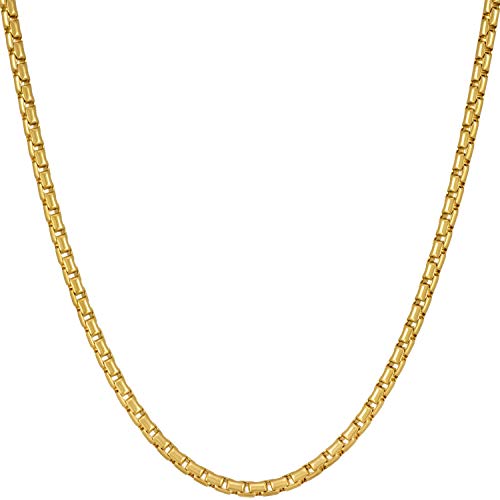 Lifetime Jewelry 2.2Mm Rounded Box Chain Necklace For Women & Men 24K Gold Plated (20 Inches, Gold) #TOP12