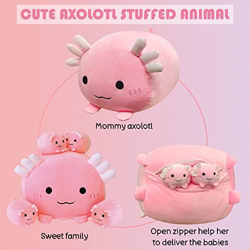 SQEQE Axolotl Plush Axolotl Stuffed Animal with 4 Babies in Her Tummy, Soft Cotton Plushies Animal Pillow Gifts for Kids(Pink) - 1