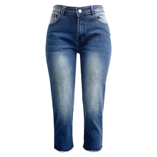 Womens Jeans Mid Rise Stretchy Capri Jeans Raw Hem Skinny Jean Capris Slim Jeggings Summer Blue Denim Capris4