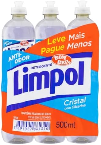 Limpol Detergente Cristal com Glicerina, Anti-Odor, 500ml, Kit co...