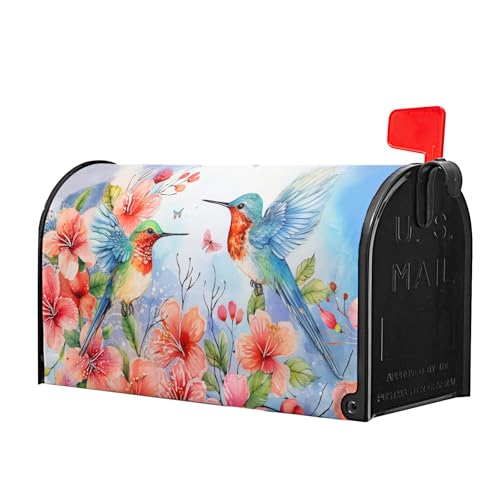 Image of Spring Summer Flowers Mailbox Covers Magnetic Large Size 25x21 Inch Spring Cherry Blossom Mailbox Cover Hummingbirds Mailbox Wraps Post Letter Box Cover Decoration for Home Garden Yard Outdoor Outside