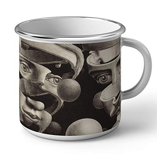 Lavabile in lavastoviglie Tazza smaltata in metallo facce Maurits Cornelis Escher Arte Moderna Disegno Litografia