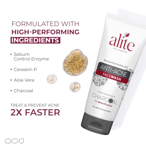 Image of Alite Anti-Acne Face Wash with Black Charcoal Beads | Acne Prevention & Detoxification | Dermatologically Tested (100 g (Pack of 5))