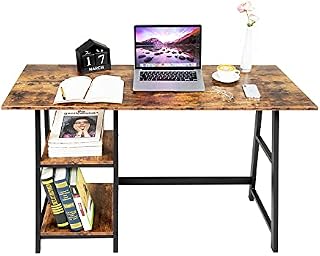 Oak & Tea Computer Desk Small Home Office Table with Shelves Compact Workstation Modern Style Writing Desk for Work Study Gaming 120x60x75 cm