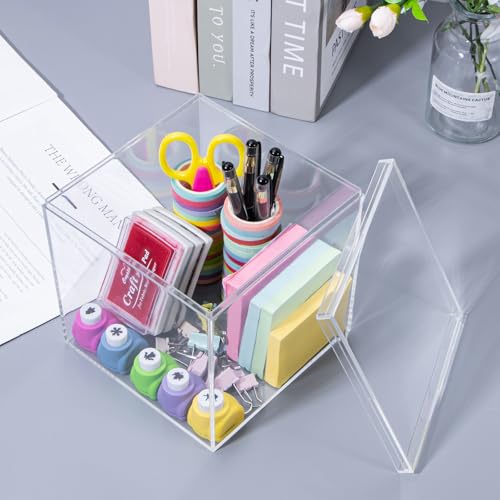 Image of Clear Acrylic Box with Lid, 4 Pack 5.9x5.9x5.9 inches Clear Plastic Box for Organize, Acrylic Cube Storage Container Drawer Organizer for Vanity Jewelry Accessories, Small Items