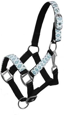 Showman Black Nylon Pony Halter w/Teal Navajo Diamond Print Overlay