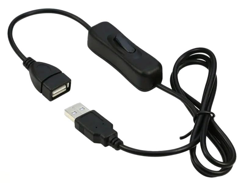 PremiumCord USB Verl&auml;ngerungskabel mit Schalter 1 m, Ladekabel, USB Typ A Buchse auf Stecker, Farbe Schwarz, L&auml;nge 1 m