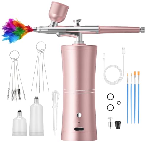 GOEDCH Juego de aerógrafo con compresor: pistola de aerógrafo portátil multifunción con boquilla de 0,3 mm y carga para arte de uñas, decoración de pasteles, maquillaje, pintura facial