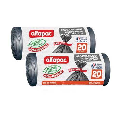 ALFAPAC Sacs Poubelle à Lien Large Ultra Résistant 74% Recyclé et 15% Végétal Fabrication Française 20 x - vue 7