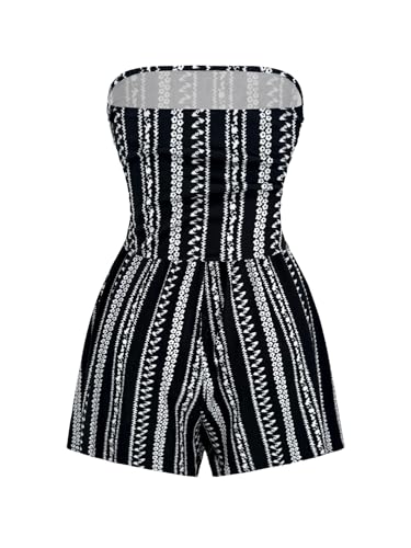 Image of AUXDIO Women Summer Casual Strapless Romper Sleeveless Off Shoulder Short Jumpsuits 2026 Beach Vacation Clothes