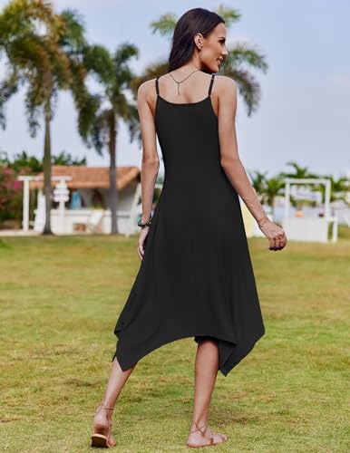 Image of Zeagoo Women Summer Midi Dresses 2026 Hawaiian Bohemian Beach Cover Up Sundress Spaghetti Strap Casual Dress with Pockets