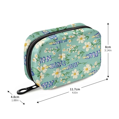 Image of Cute Green Bluebonnet and Daisies Cute Pill Organizer Weekly Travel Pill Box 7 Day Large Capacity Pill Dispenser Case with 8 Pill Container Daily Pill Box Organizer Vitamin Holder Pill Bottle