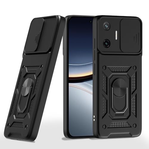 Image of Outlouders Back Cover for Poco F7 5G | D10 Tough Armor 360 Protection Case with Sliding Camera Shield & Ring Holder Stand Bumper Case (Black)