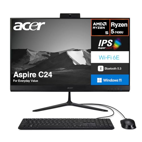 Image of acer Aspire C24 Everyday Value All-in-One 23.8 inch IPS FHD Display (AMD Ryzen 5 7430U, 64GB DDR4, 512GB PCIe SSD, AMD Radeon, WiFi 6E, Webcam, Bluetooth 5.3, Win 11 Pro) w /USB-C Dock