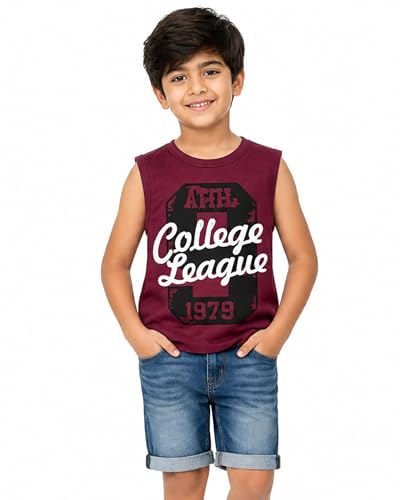 Image of Kuchipoo Boys Sleeveless Cotton Tshirts | Printed Round Neck Kids Tshirts for Summer Wear | Pack of 4