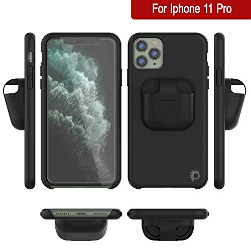 Punkcase Iphone 11 Pro Airpods Case Holder (Centerpods Series) | Slim & Durable 2 In 1 Cover Designed For Iphone 11 Pro (5.8") | Protects Your Phone & Stores Your Airpods Gen. 1 & 2 [Black] #TOP6