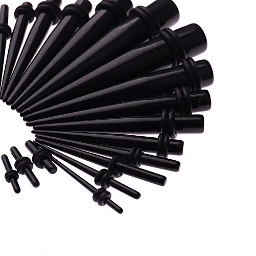 Tagaremuser 50 stück Dehnstäbe Tunnel Set Ohr Expander Plug 1.6-10mm Leuchten im Dunkeln mit Flesh Silikon Ohr Tunnel Piercing Set (Schwarz)