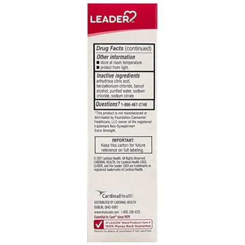Leader Extra Strength Sinus Relief, Fast Acting, Sinus Decongestant, Nasal Congestion Relief Spray, Cold & Allergy 30 mL Bottle (Pack of 4)