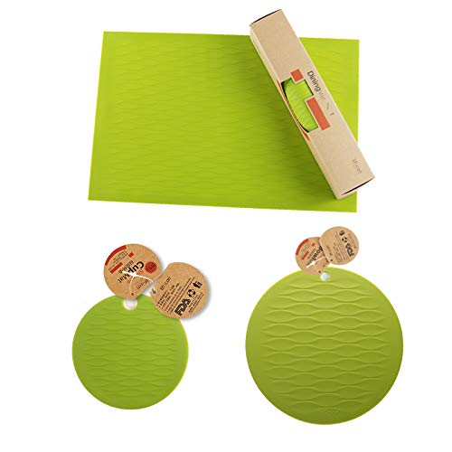 liflicon Silicone Place Mat for Dining Bowl Cup Table Reusable Kids Place Mat Hot Pads Pot Holders Spoon Rest Baking Mat Pet Food Mat Non-Slip Trivet Mats (1pc Dining Bowl Cup Mat)-Green